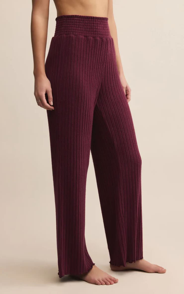 Z SUPPLY- Dawn Smocked Rib Pant in Merlot