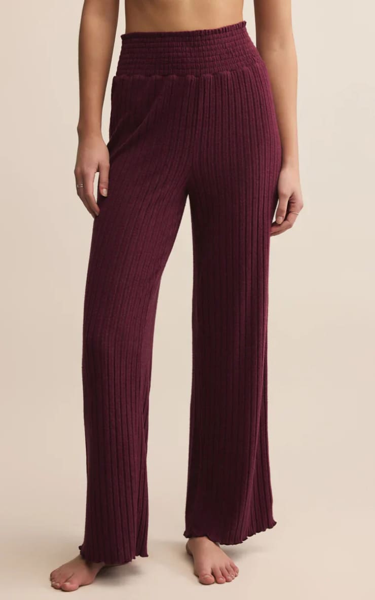 Z SUPPLY- Dawn Smocked Rib Pant in Merlot