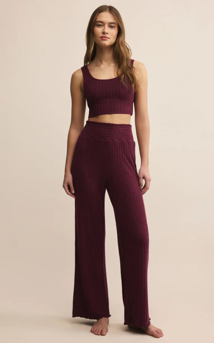 Z SUPPLY- Dawn Smocked Rib Pant in Merlot