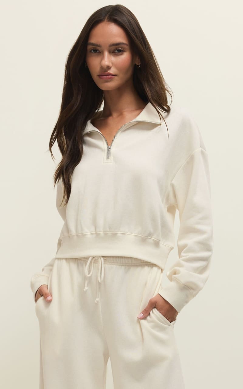 Z SUPPLY- Downtown Half Zip Sweatshirt in Cloud - SWEATER &