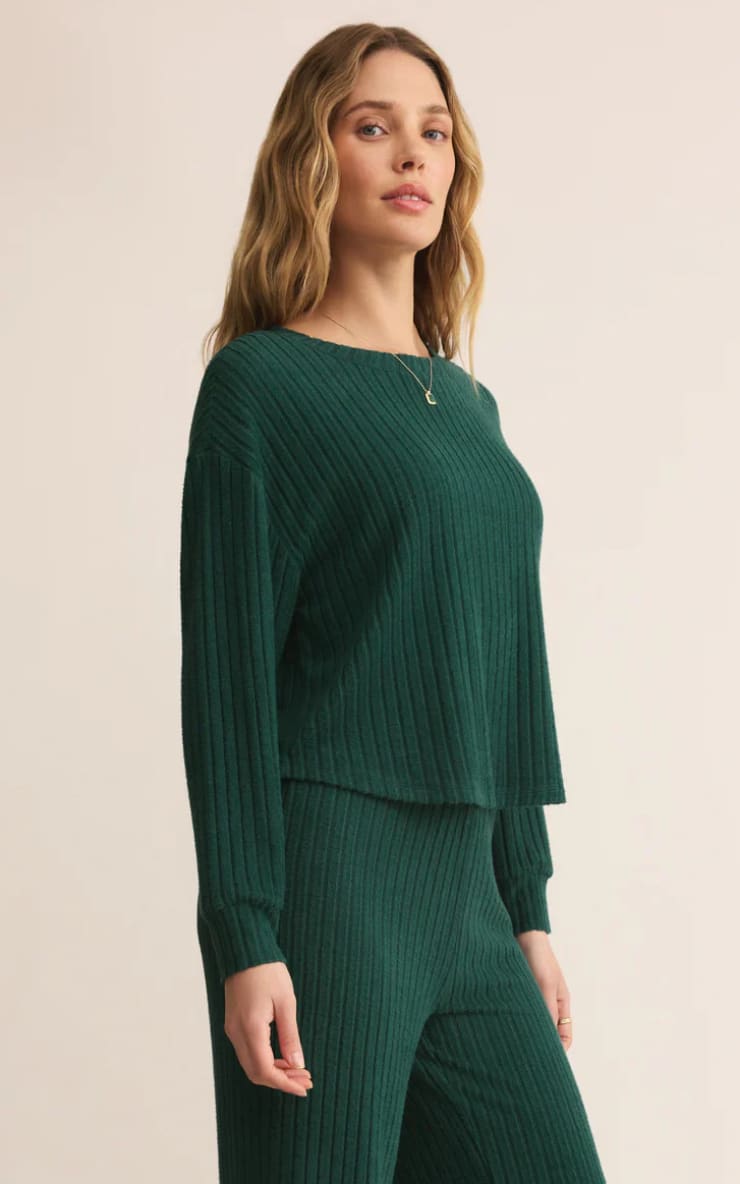 Z SUPPLY- Elfie Silky Rib Long Sleeve Top in Mistletoe