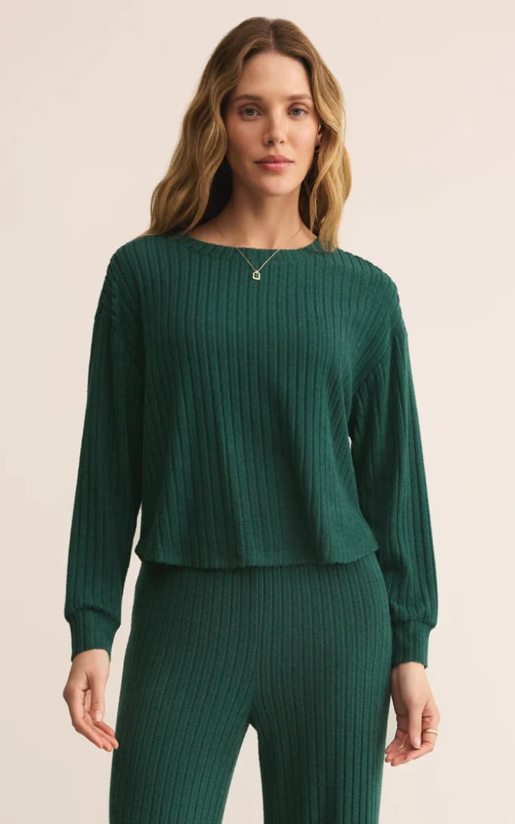 Z SUPPLY- Elfie Silky Rib Long Sleeve Top in Mistletoe