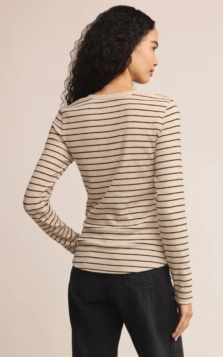 Z SUPPLY- Eve Stripe Henley Long Sleeve in Light Oatmeal
