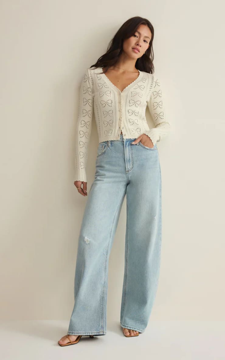 Z SUPPLY- Gema Pointelle Cardigan in Cloud - SWEATER &