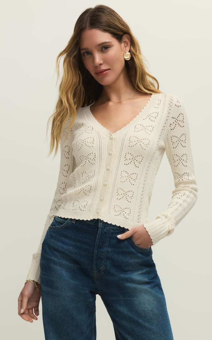 Z SUPPLY- Gema Pointelle Cardigan in Cloud - SWEATER &