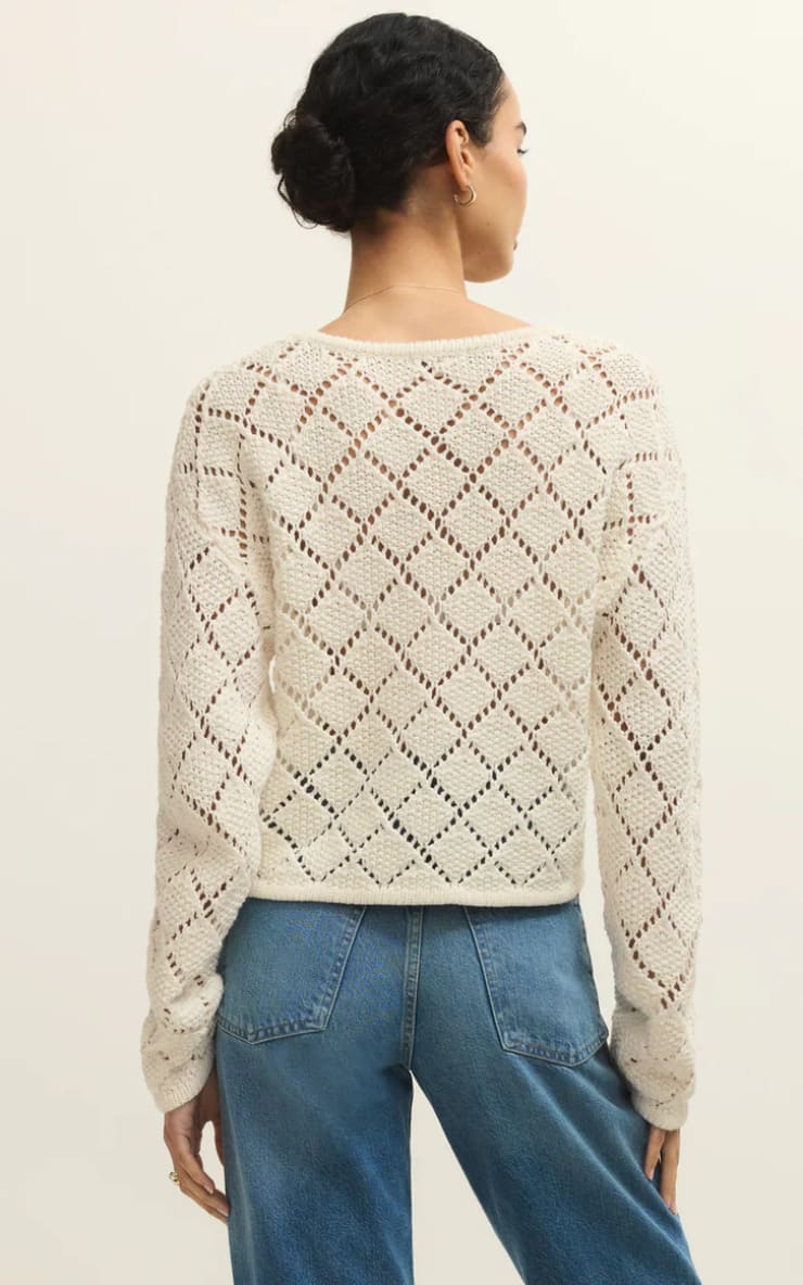 Z SUPPLY- Hullen Diamond Crochet Sweater in Cloud - SWEATER