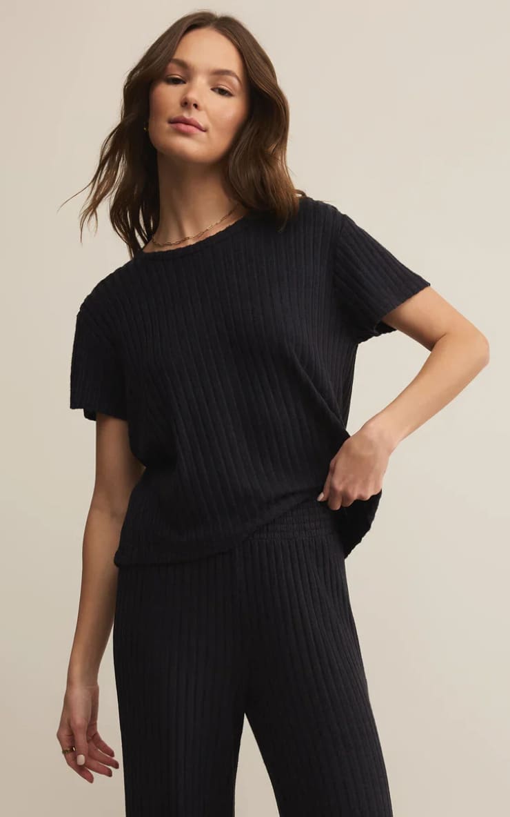 Z SUPPLY- Kara Rib Tee in Black Sand - T-SHIRT & TANK