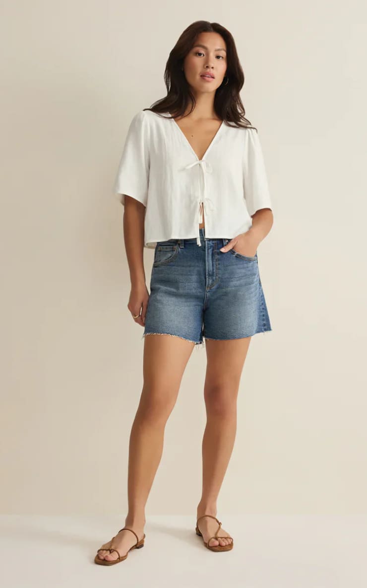 Z SUPPLY- La Belle Linen Cropped Top in White - Blouses &