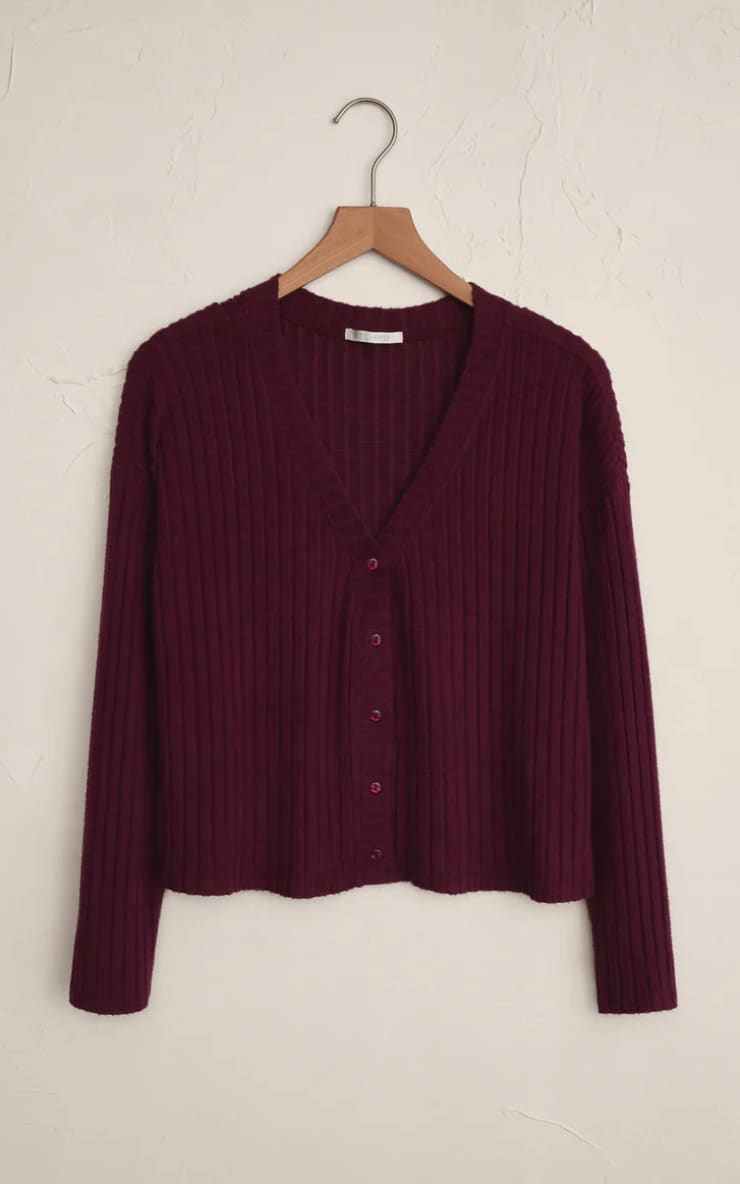 Z SUPPLY- Mara Silky Rib Cardigan in Merlot - SWEATER &