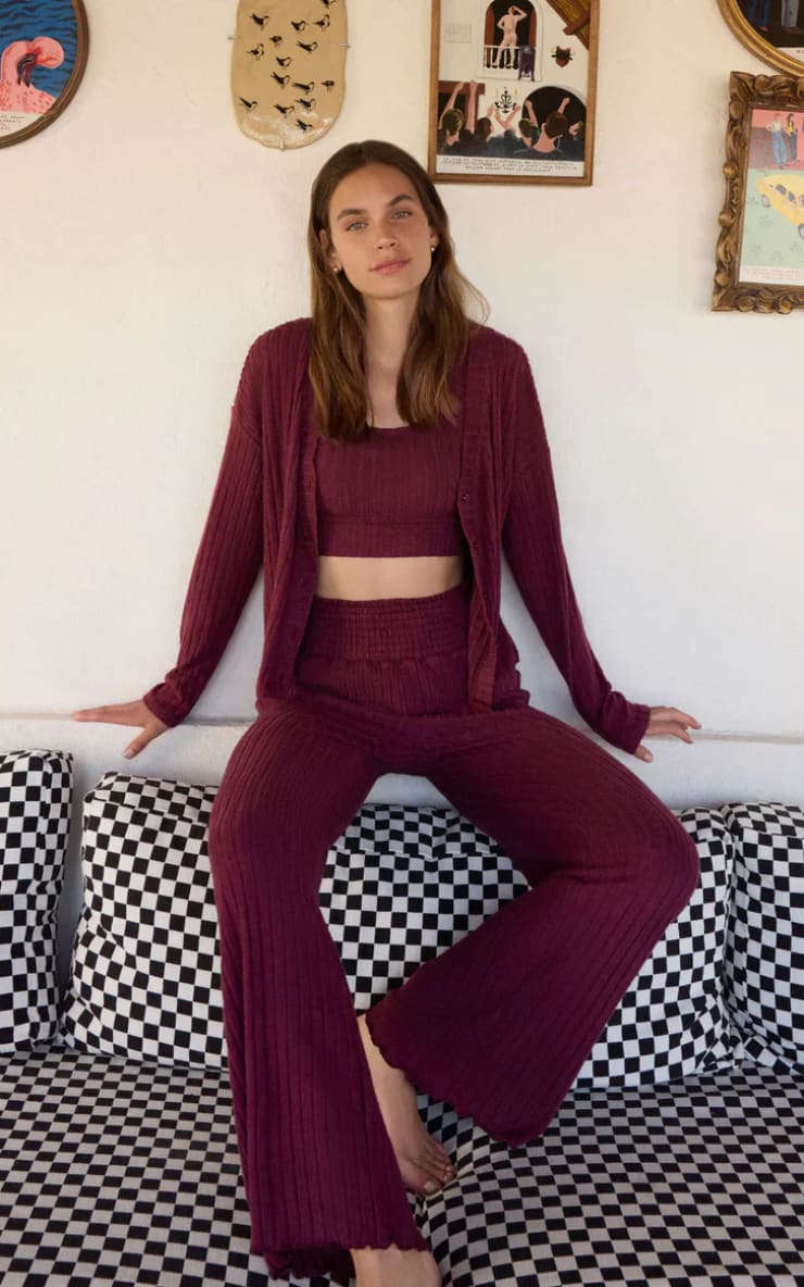 Z SUPPLY- Mara Silky Rib Cardigan in Merlot - SWEATER &