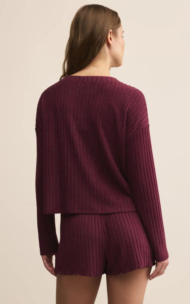 Z SUPPLY- Mara Silky Rib Cardigan in Merlot - SWEATER &