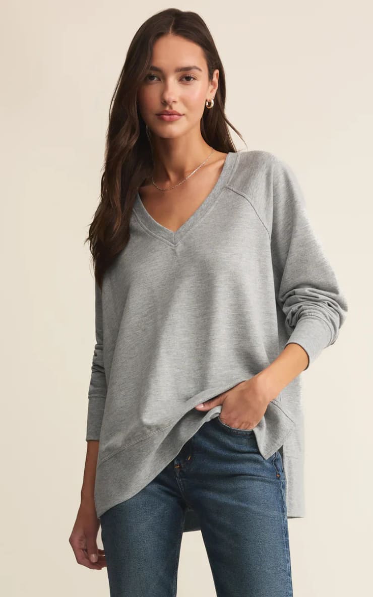 Z SUPPLY- Modern V-Neck Weekender in Heather Grey - SWEATER