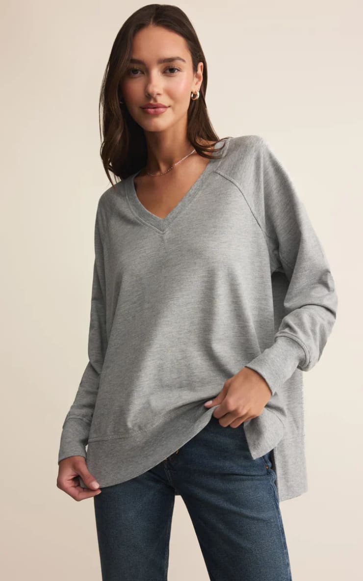 Z SUPPLY- Modern V-Neck Weekender in Heather Grey - SWEATER