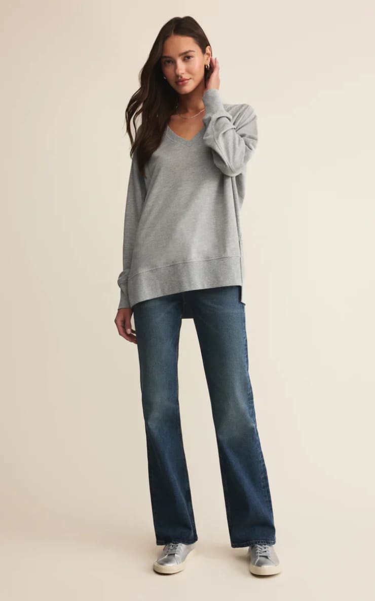 Z SUPPLY- Modern V-Neck Weekender in Heather Grey - SWEATER