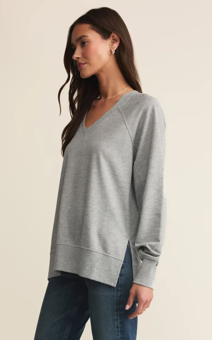 Z SUPPLY- Modern V-Neck Weekender in Heather Grey - SWEATER