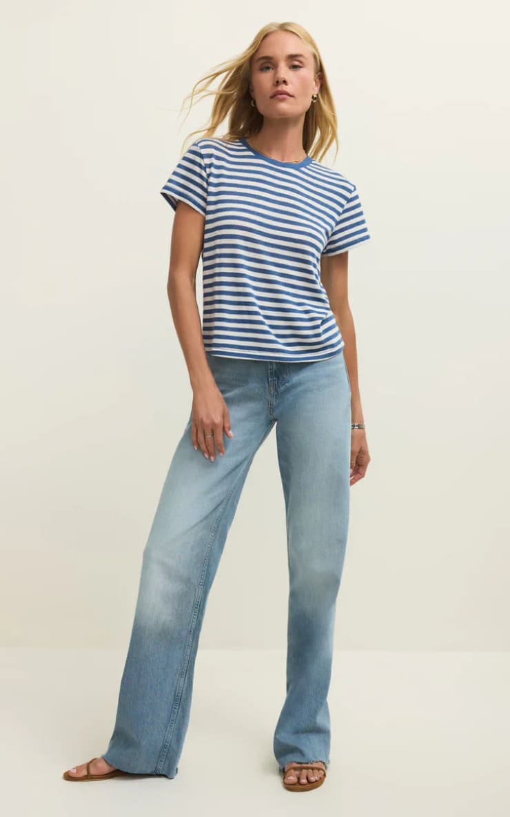 Z SUPPLY- Tourist Airy Striped Tee in Calypso Blue Indigo