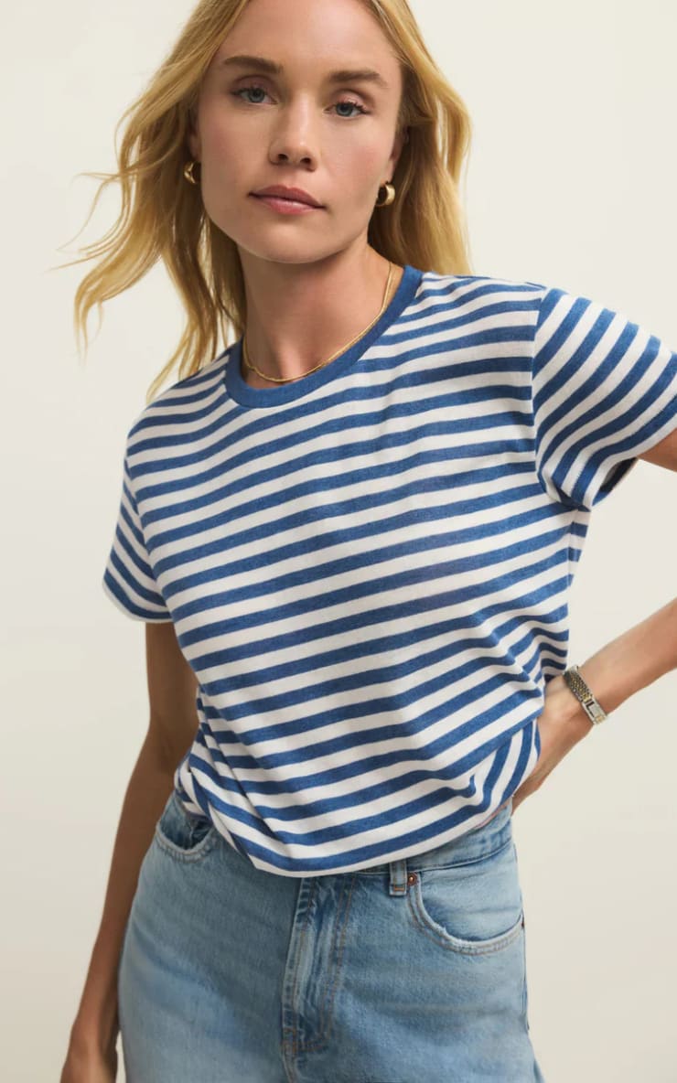 Z SUPPLY- Tourist Airy Striped Tee in Calypso Blue Indigo