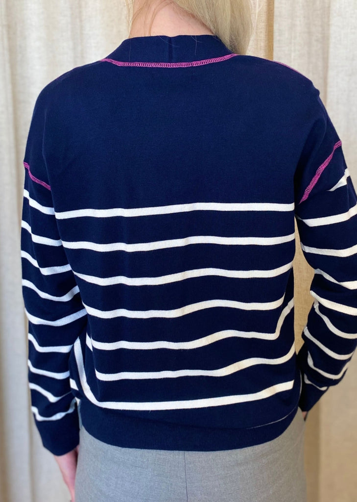 525 America - Striped Coverstitch Cardi - sweater