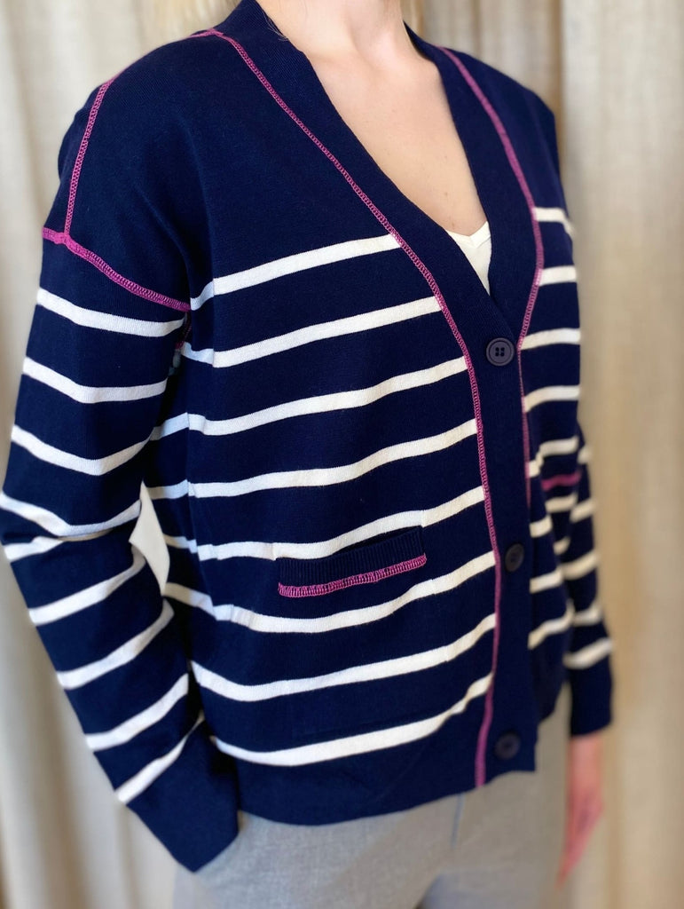 525 America - Striped Coverstitch Cardi - sweater