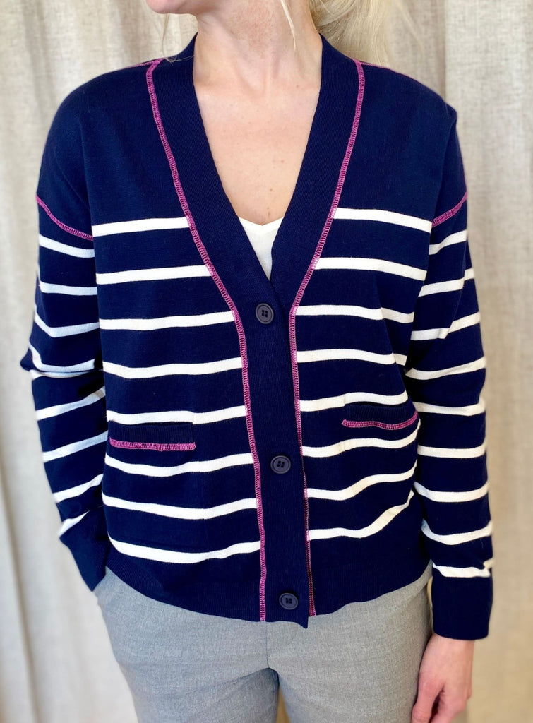 525 America - Striped Coverstitch Cardi - sweater