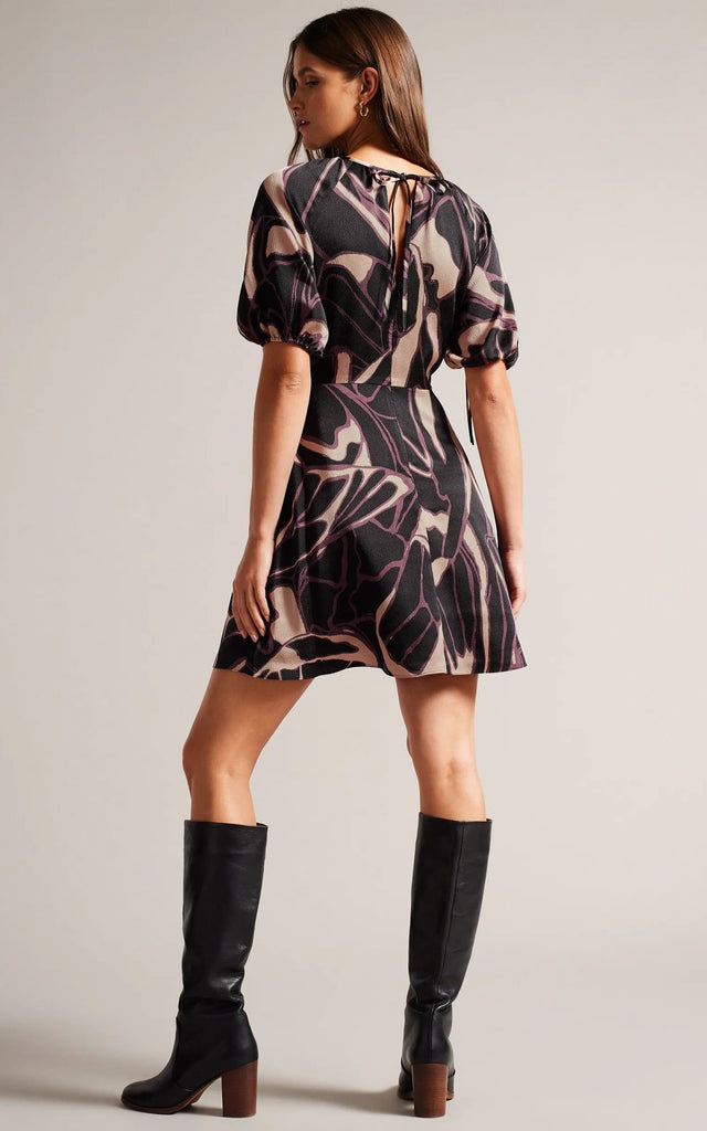 Ted Baker - Gilliaa Printed Mini Fit & Flare w/ Puff Sleeves