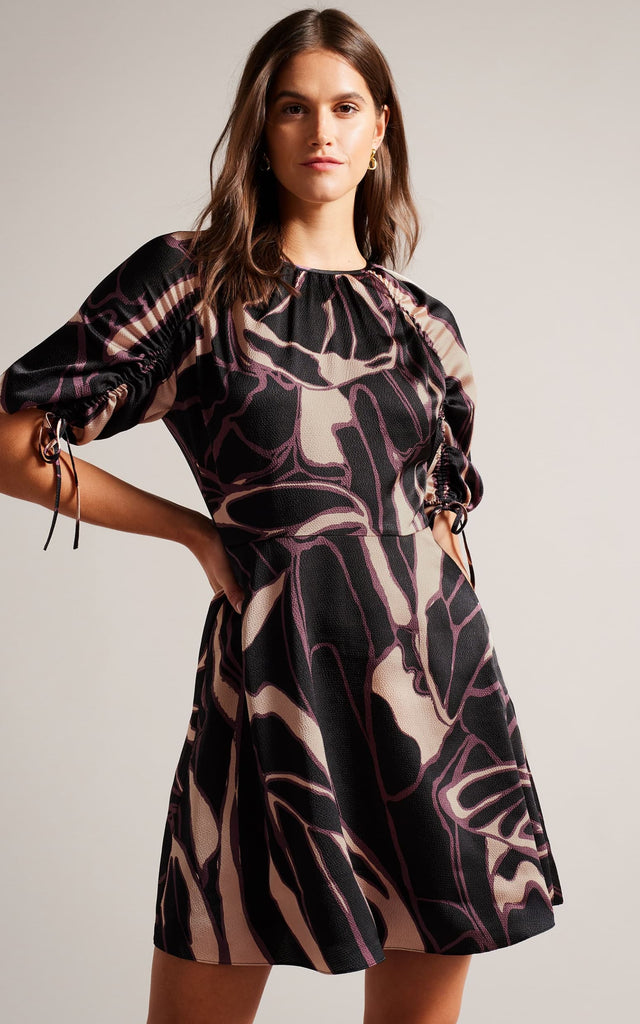 Ted Baker - Gilliaa Printed Mini Fit & Flare w/ Puff Sleeves