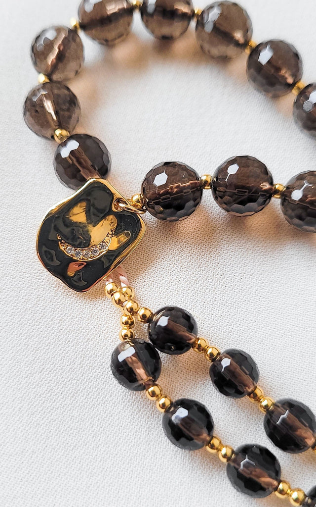 Smoky Quartz on Silk Prayer Bead Necklace - jewelry