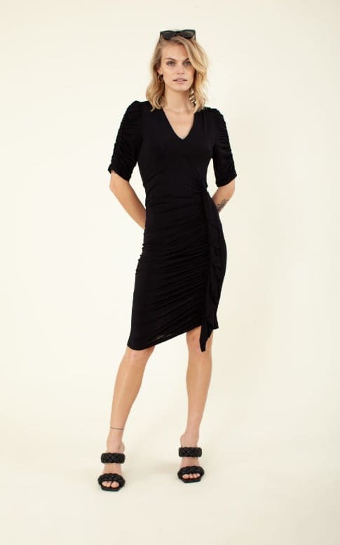 Hale Bob - Solid 3/4 Sleeve Shirred Dress - Dresses