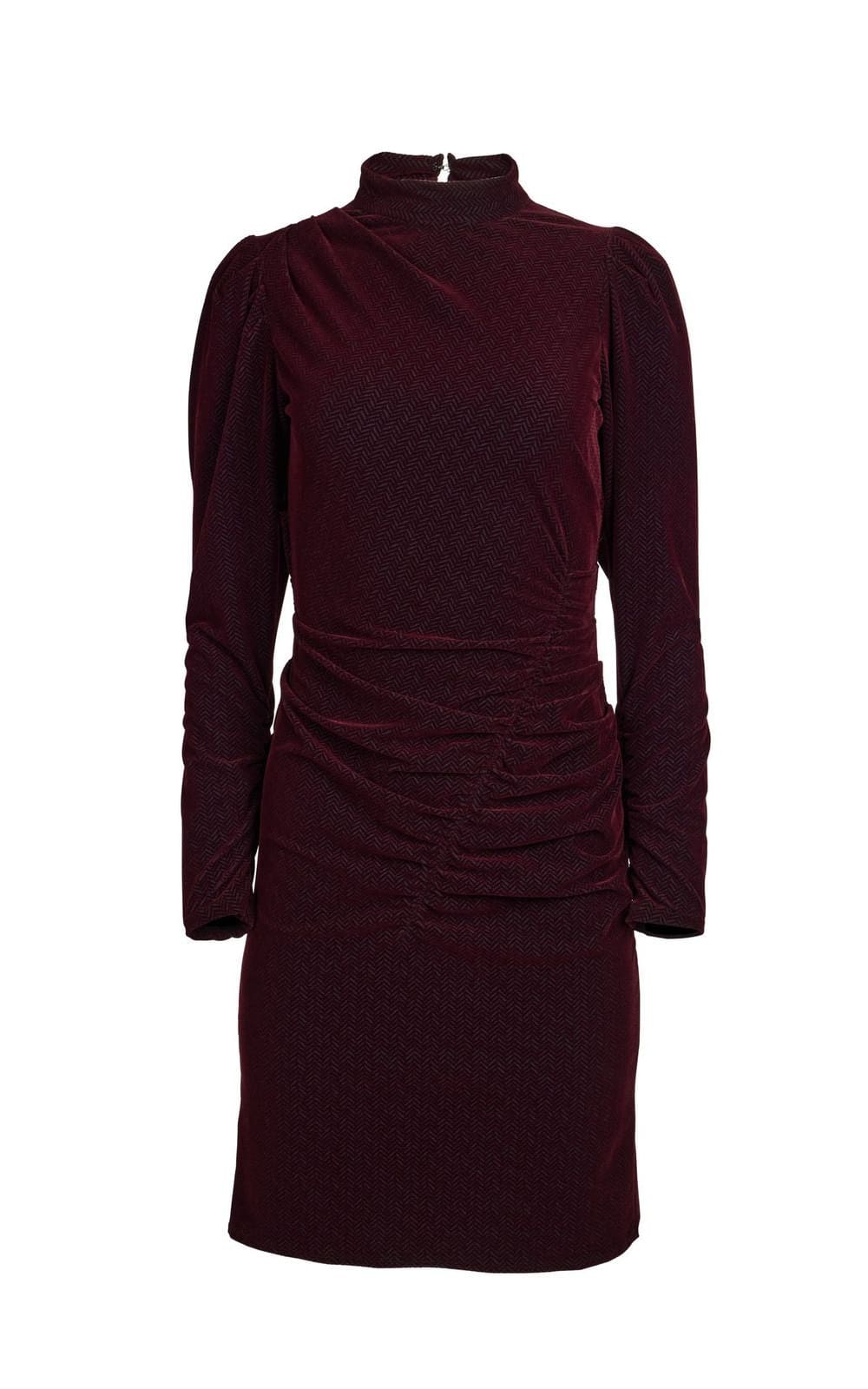 Hilary MacMillian - Red Velvet Ruched Herringbone Mockneck