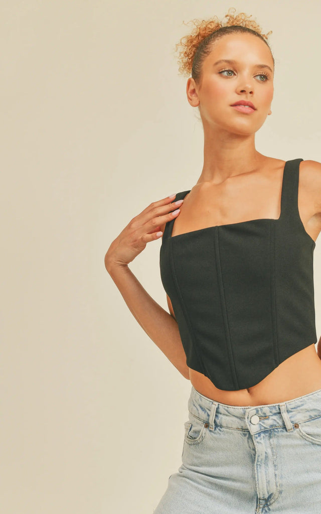 Klesis - Thick Strap Square Neck Corset Top - Shirts & Tops