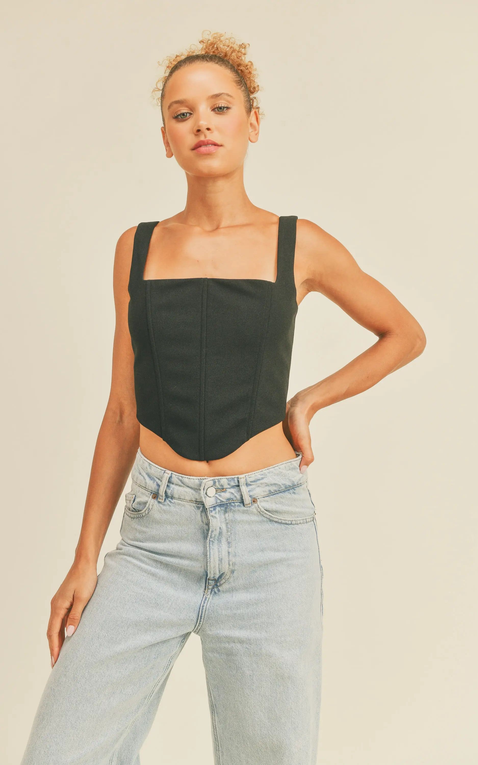 Klesis - Thick Strap Square Neck Corset Top - Shirts & Tops
