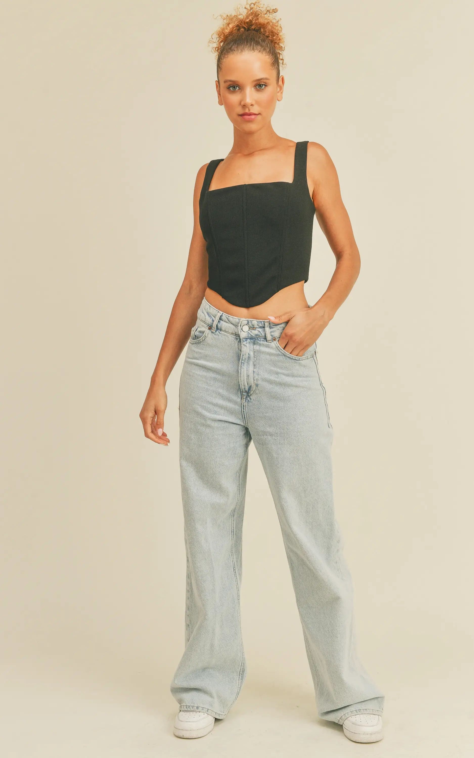 Klesis - Thick Strap Square Neck Corset Top - Shirts & Tops