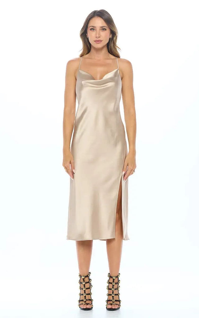 Renee C - Champagne Satin Slip Two Way Dress
