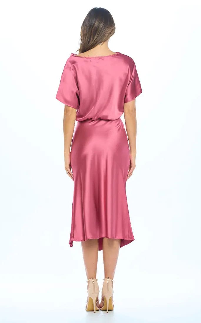 Renee C - Stretch Satin Blouson Dress in Dark Pink - Dresses