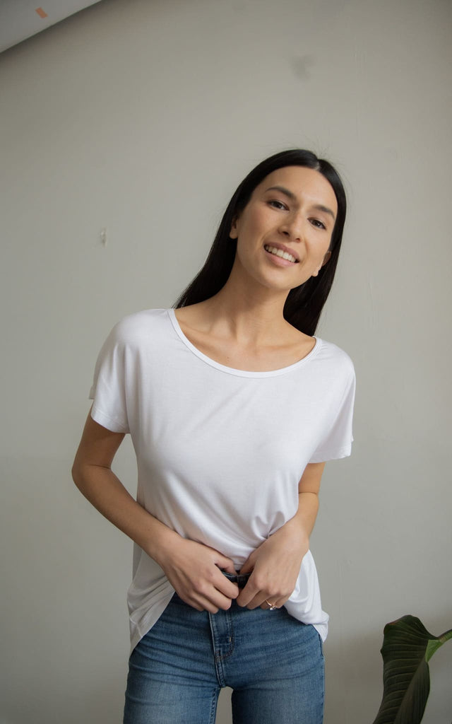 The Roster - Let’s Be Brave Scoop Neck Tee in White - top