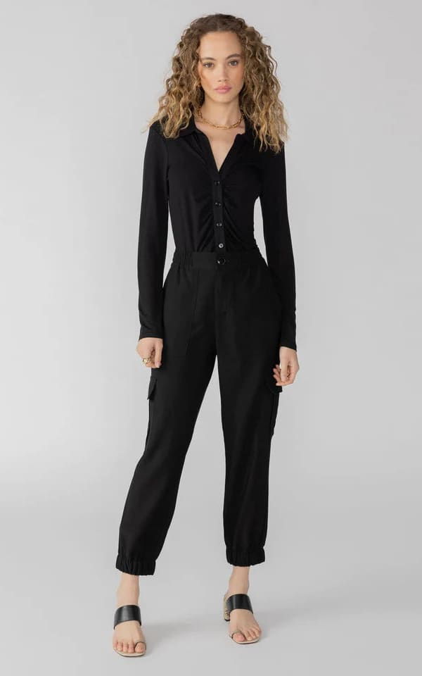 Sanctuary - Dreamgirl Ruched Black Button Up - Shirts & Tops