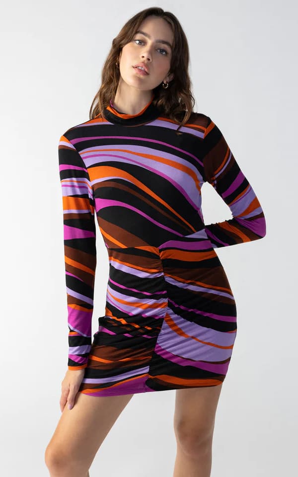 Sanctuary - Shirred Bodycon Abstract Dress - Dresses