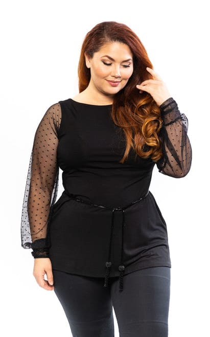 Sleevey Wonders - Long Puff Polka Mesh Black