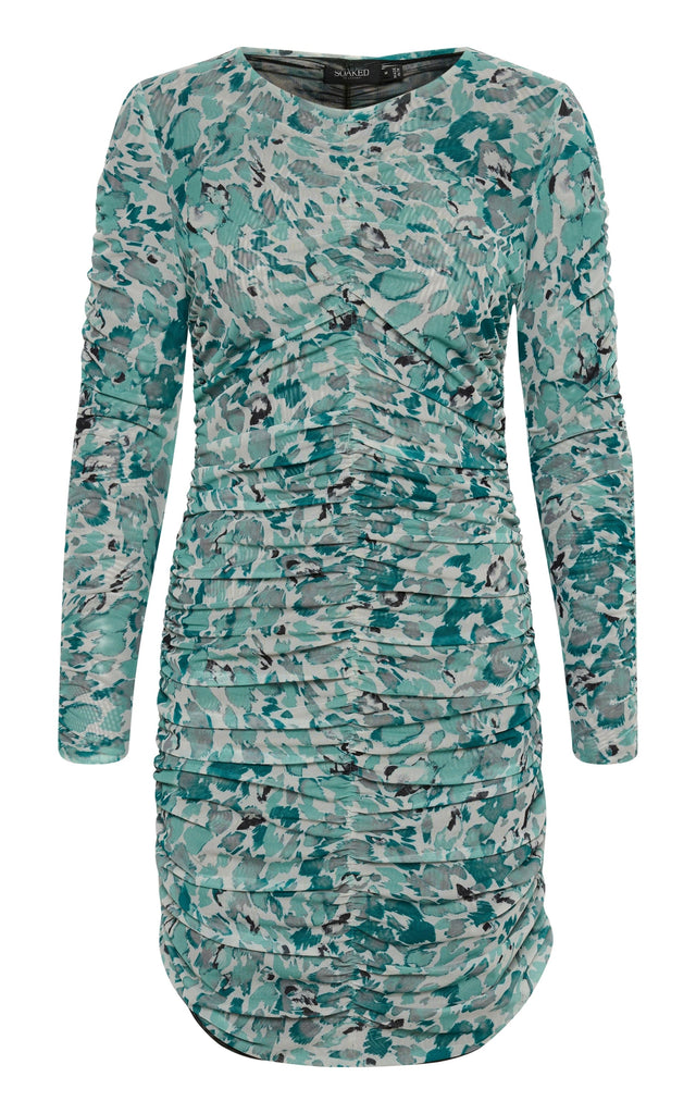Soaked in Luxury - Damara Ruched Longsleeve Abstract Dress