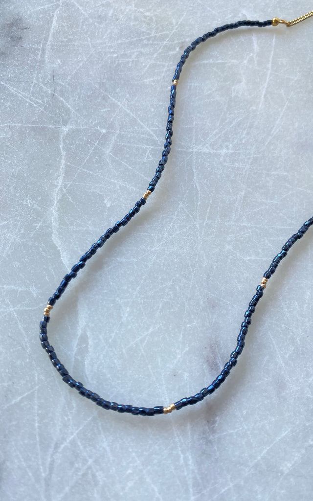 Twisted Baubles - Black & Gold Miyuki Beads Necklace