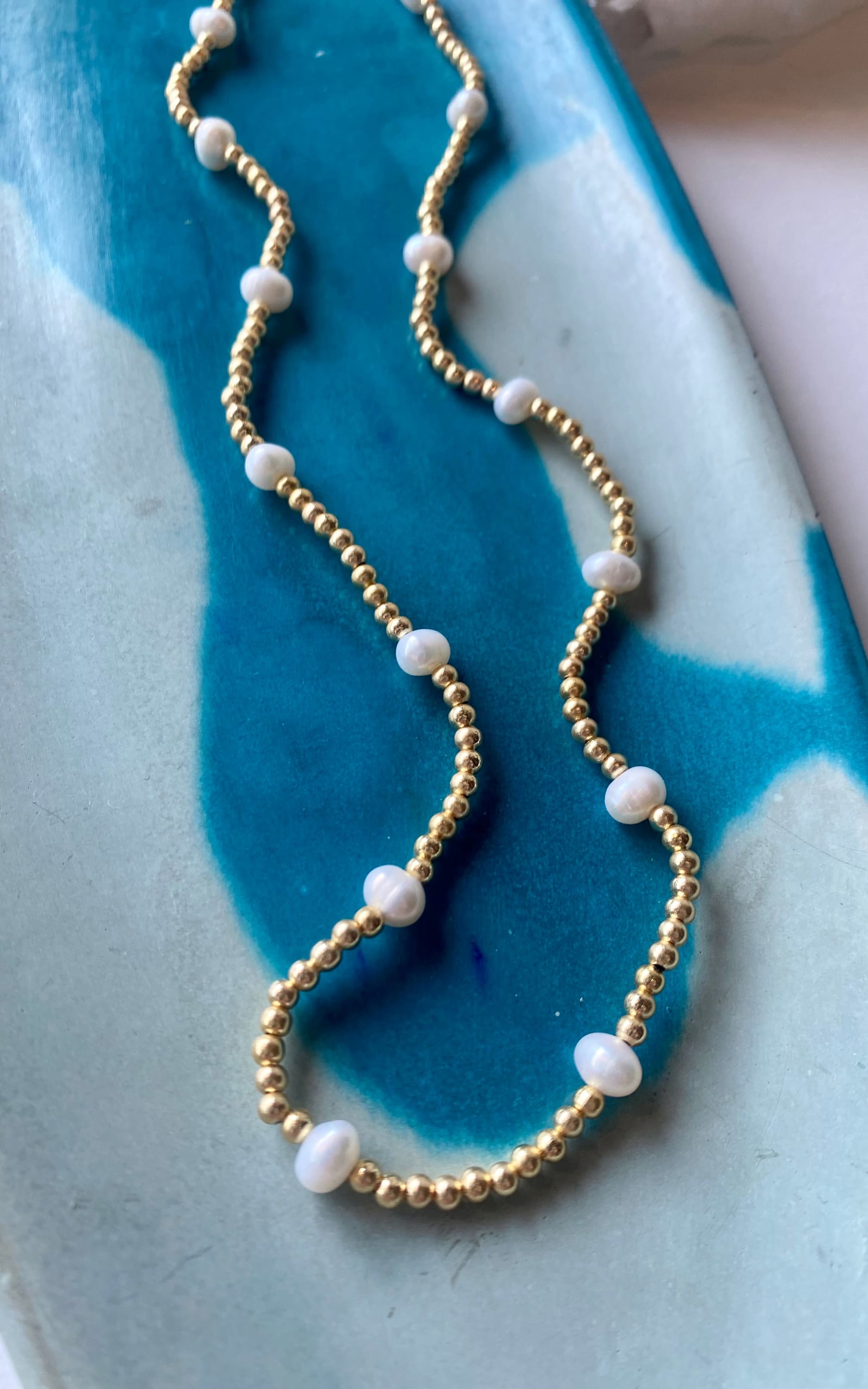 Twisted Baubles - Gold Bead & Pearl Necklace