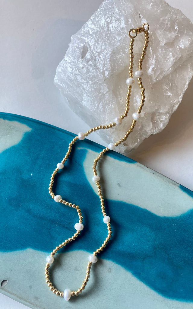 Twisted Baubles - Gold Bead & Pearl Necklace