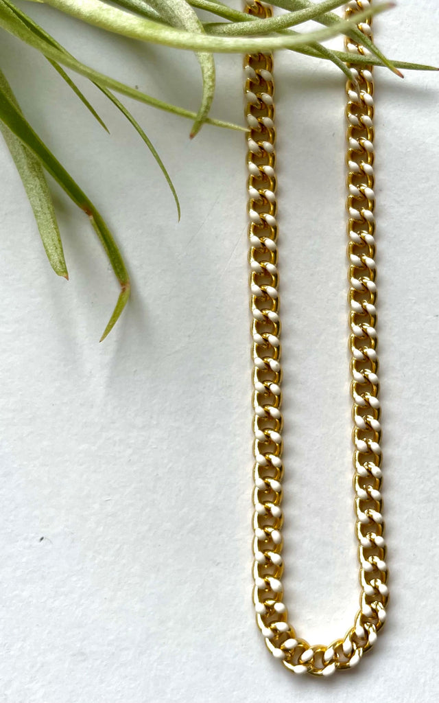 Twisted Baubles - Gold Plated White Enamel Chain Necklace - 